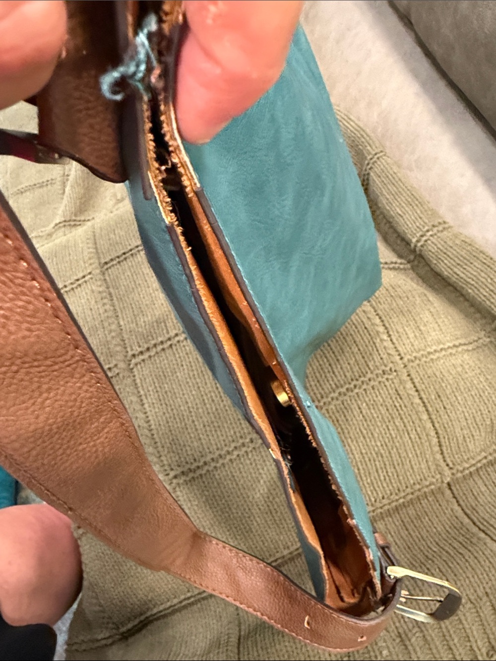 Joy Susan Teal Shoulder Hobo with Brown Strap - Picture 9 of 9